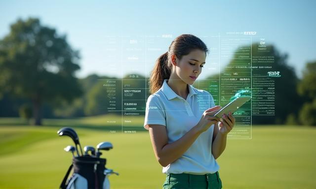 A golfer on a lush green course with a scorecard, illustrating golf terminology